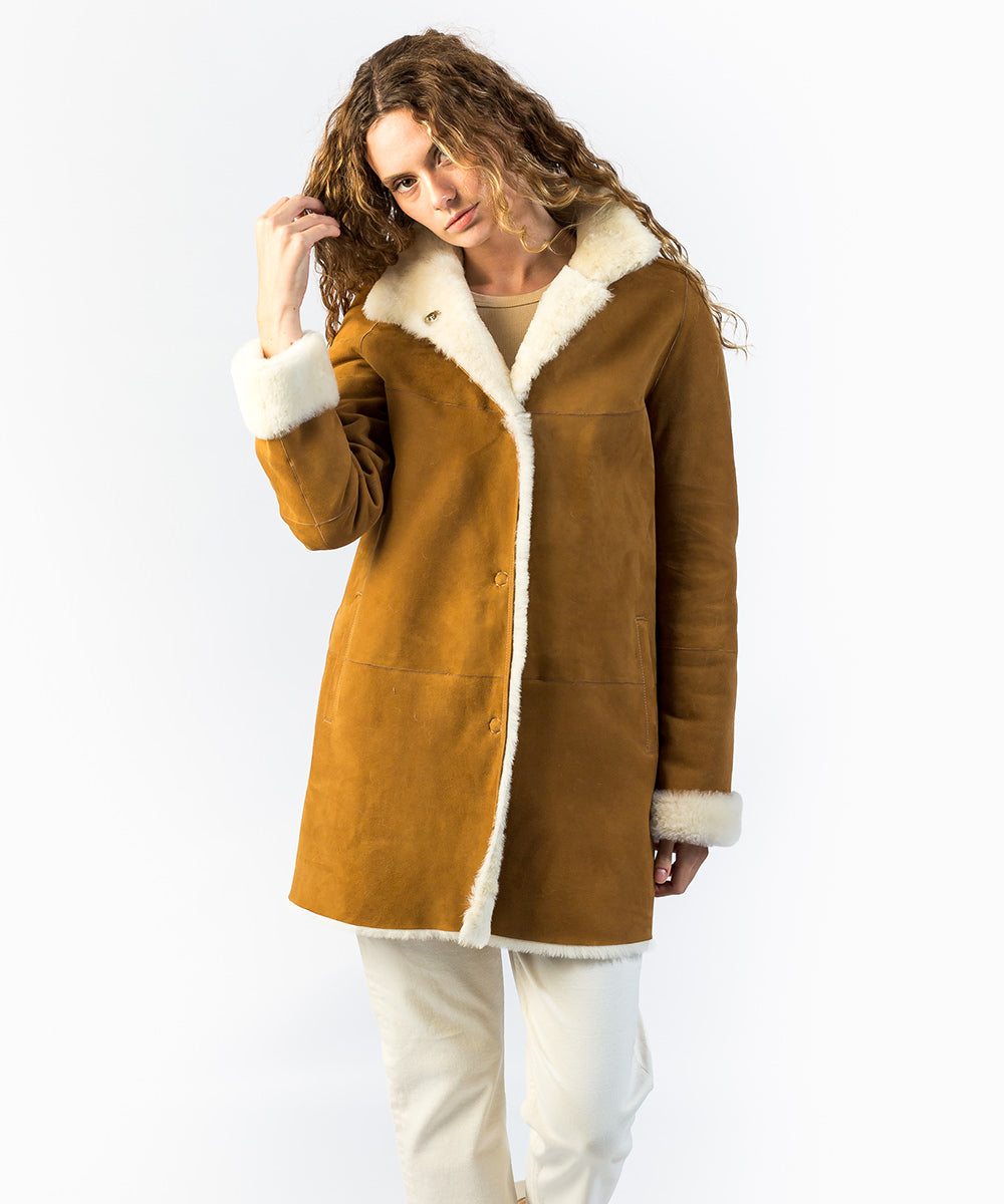 Abrigo doble faz piel camel