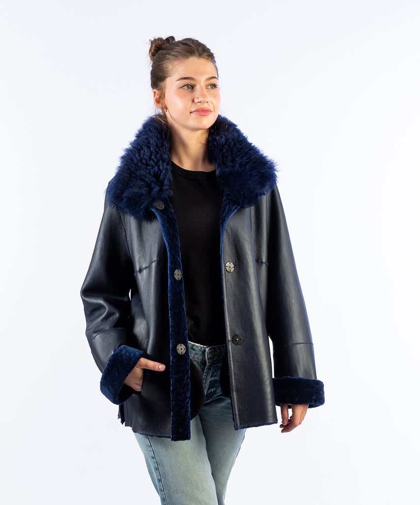 Abrigo doble faz reversible piel con pelo