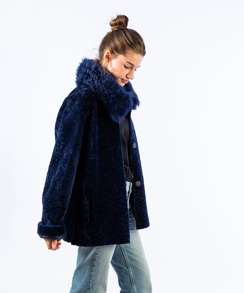 Abrigo doble faz reversible piel con pelo