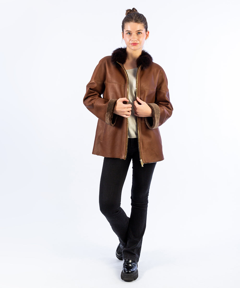 Abrigo doble faz reversible piel con pelo HervásPiel