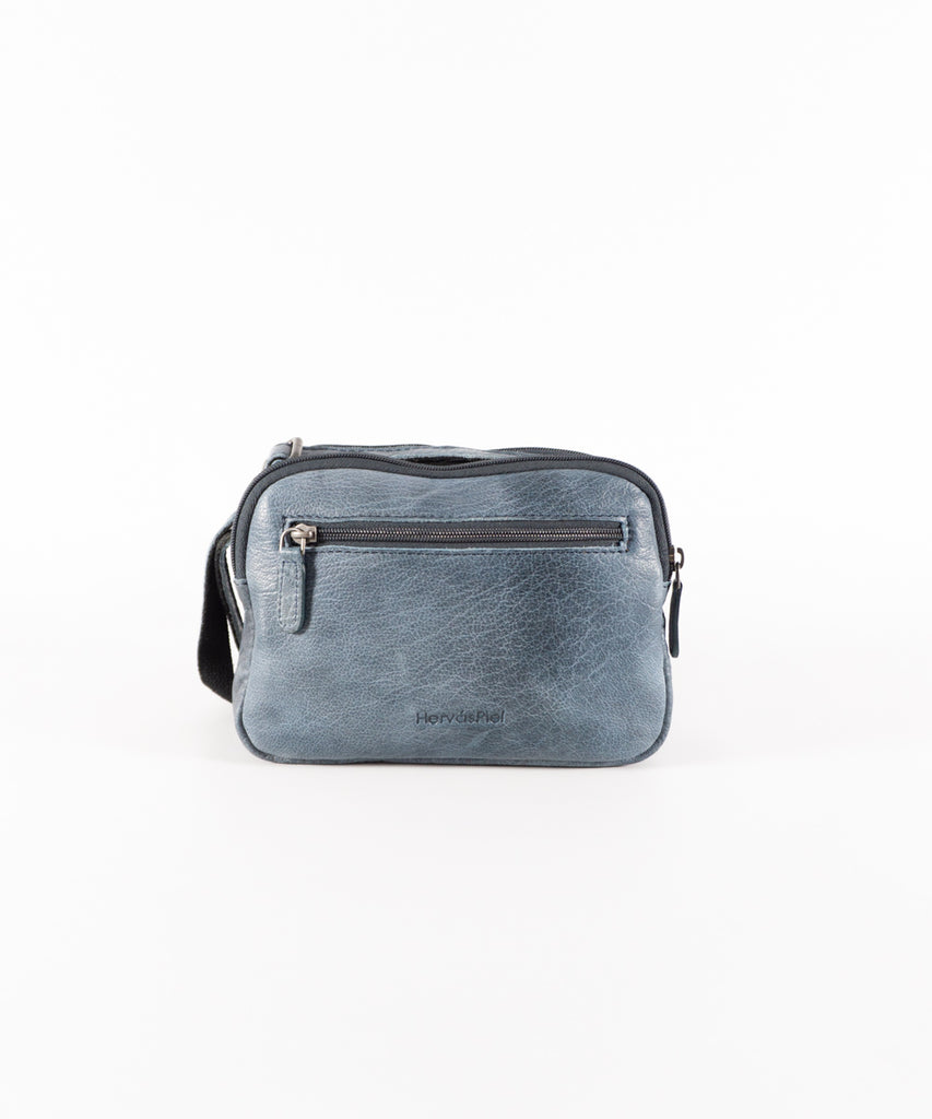 Bolso cuero azul detalle trenzado