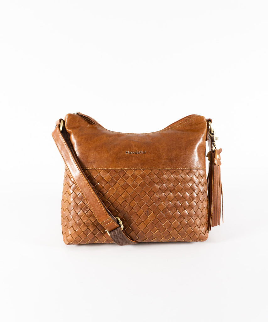 Bolso cuero detalle trenzado acabado brillo