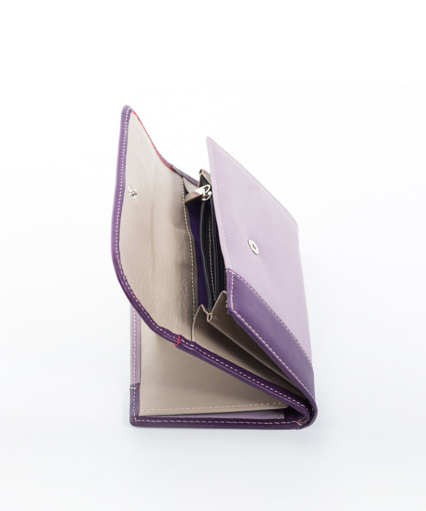 Cartera piel malva mujer