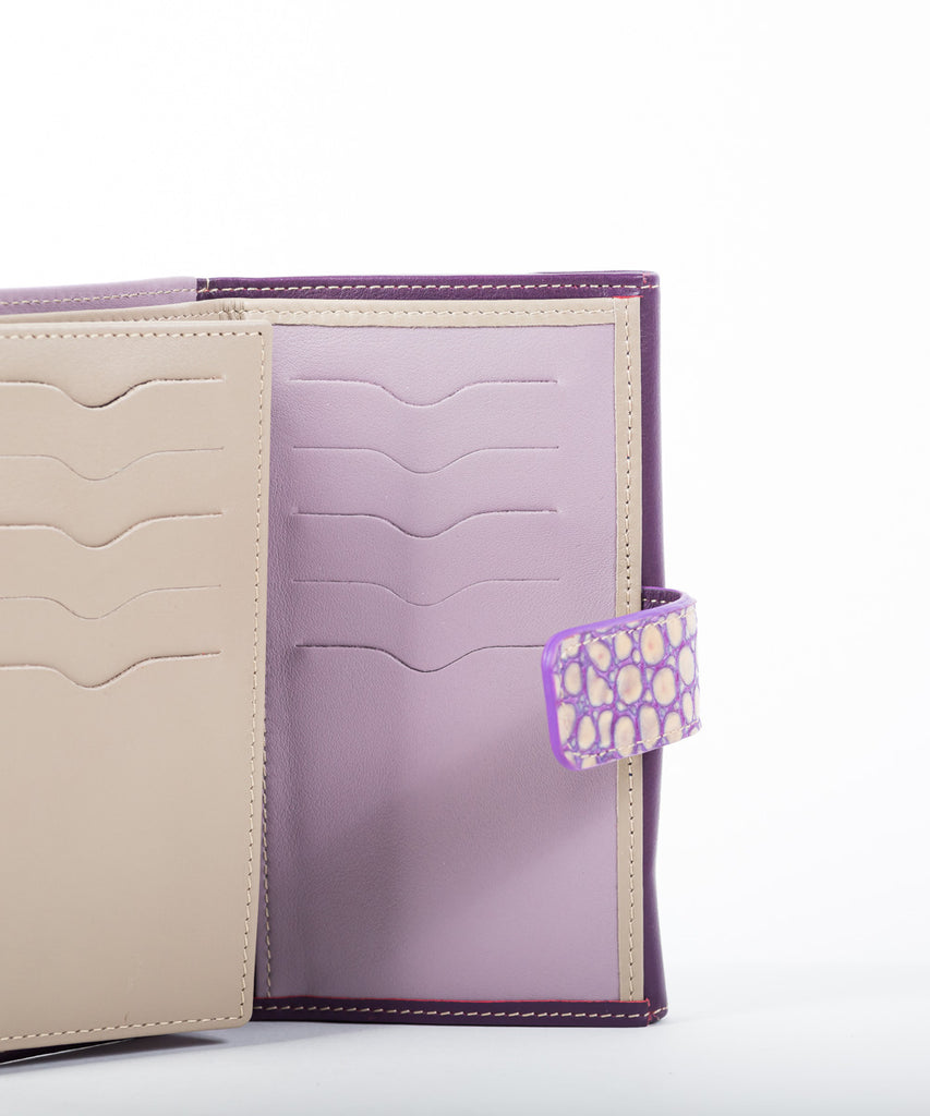 Cartera piel malva mujer