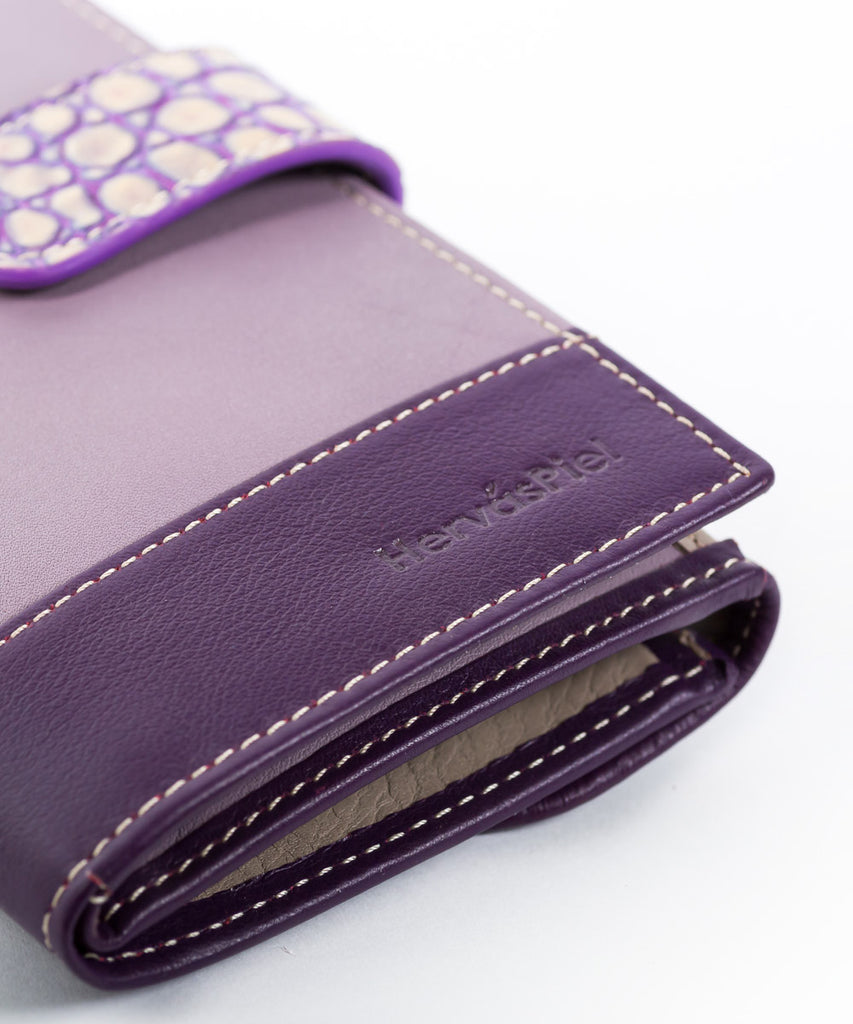 Cartera piel malva mujer