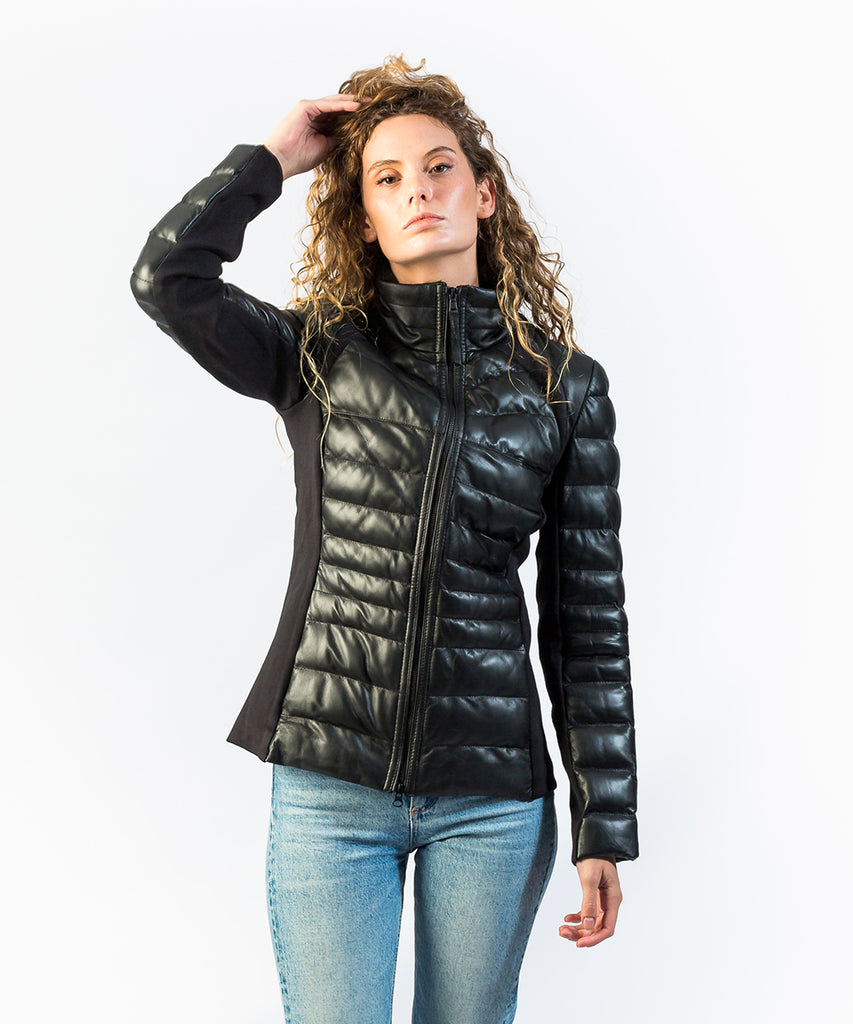 Cazadora acolchada entallada piel