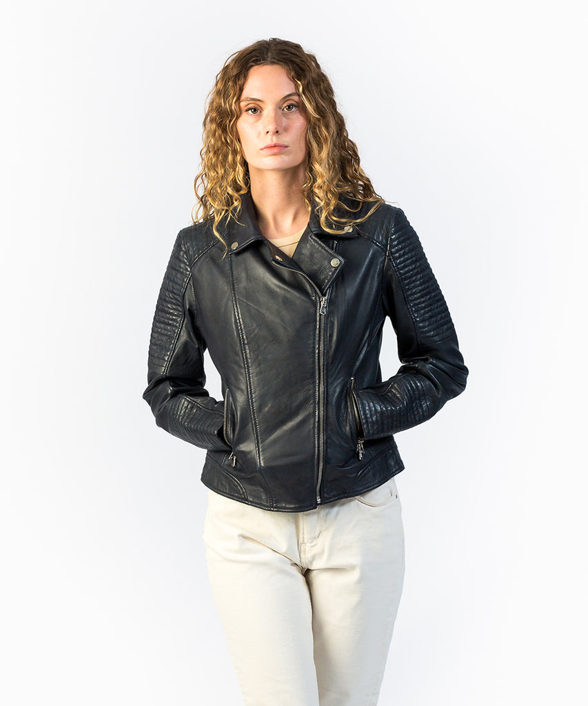 Cazadora biker en napa azul