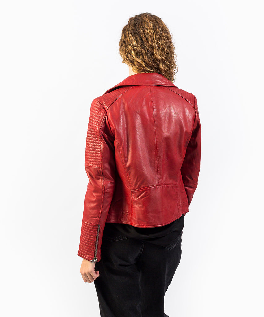 Cazadora biker en napa roja