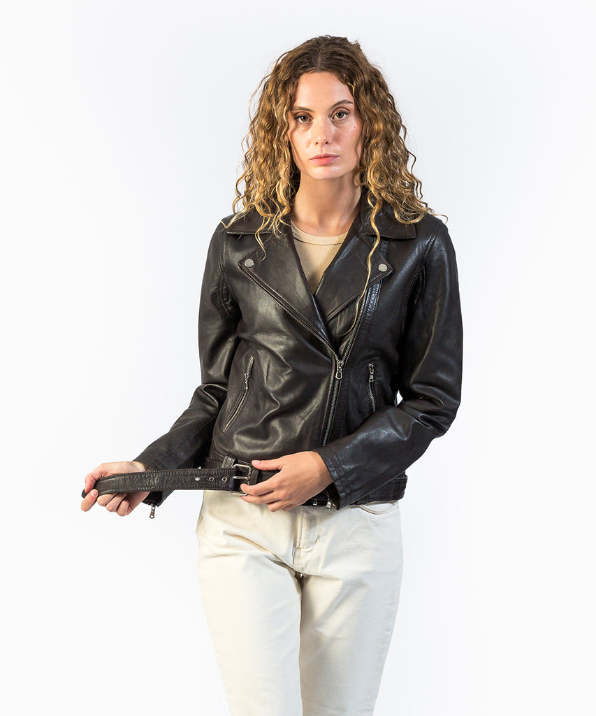 Cazadora biker piel marrón