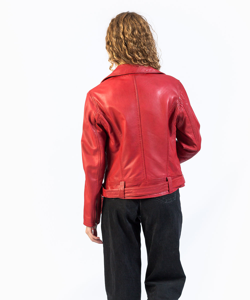 Cazadora biker piel roja HervasPiel