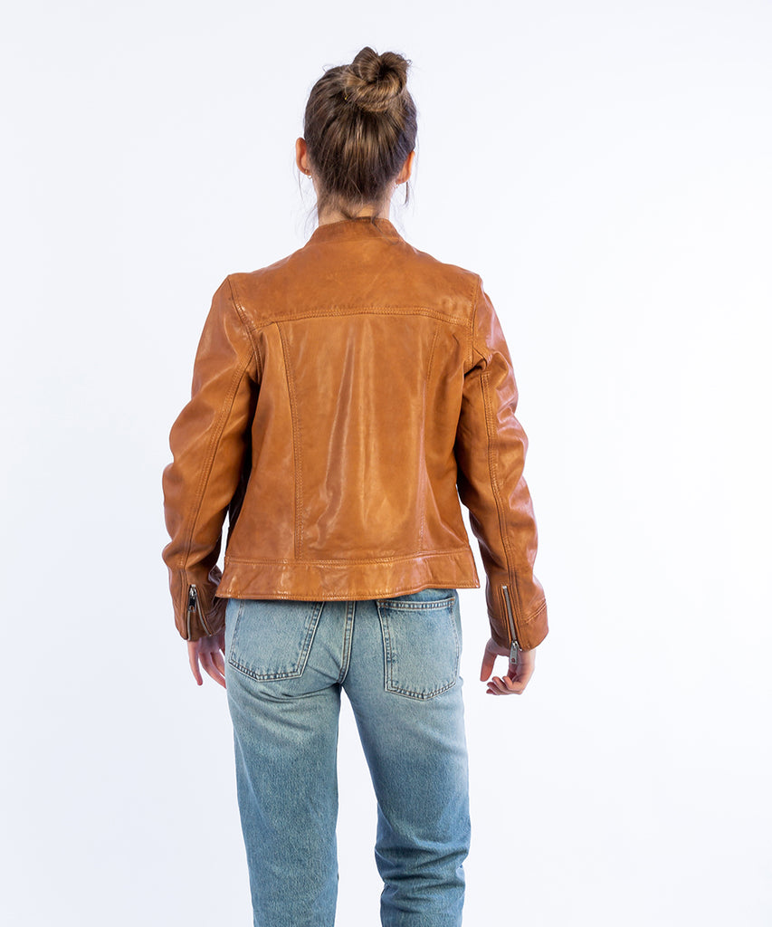 Cazadora napa básica cuello tira camel