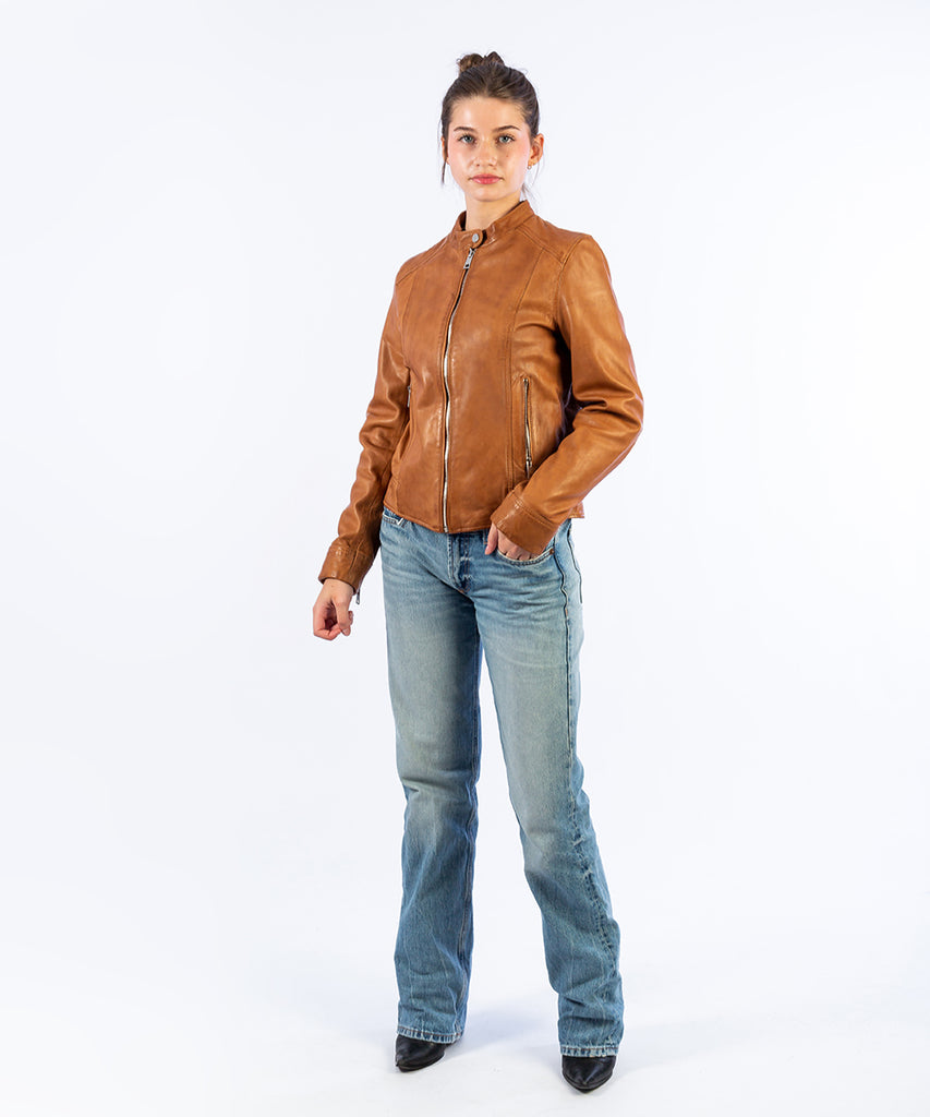 Cazadora napa básica cuello tira camel