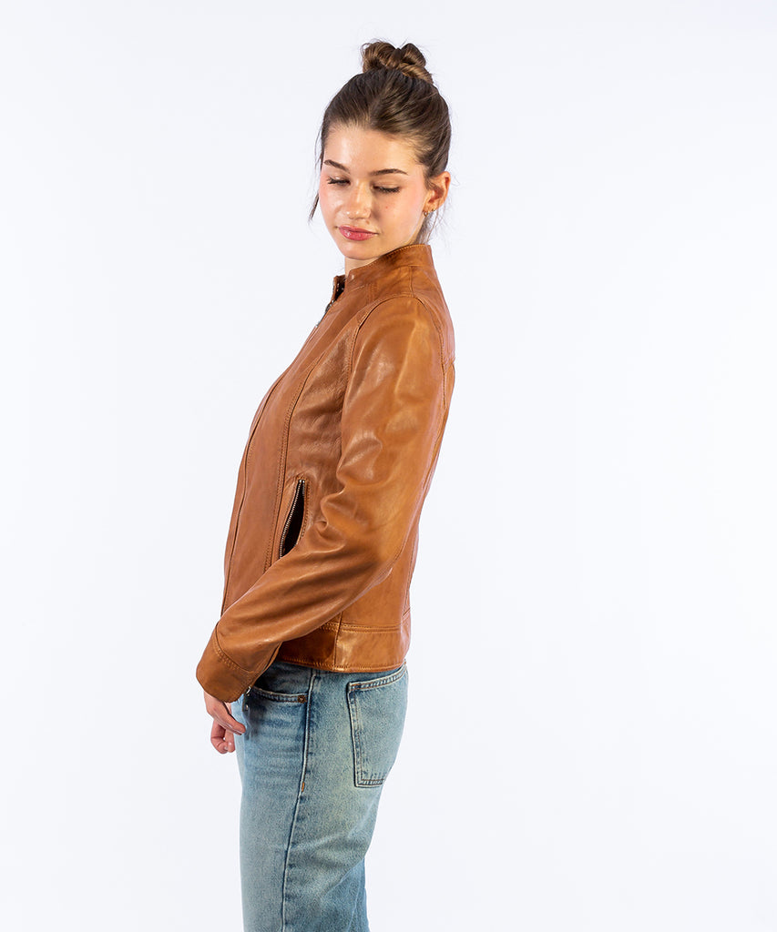 Cazadora napa básica cuello tira camel