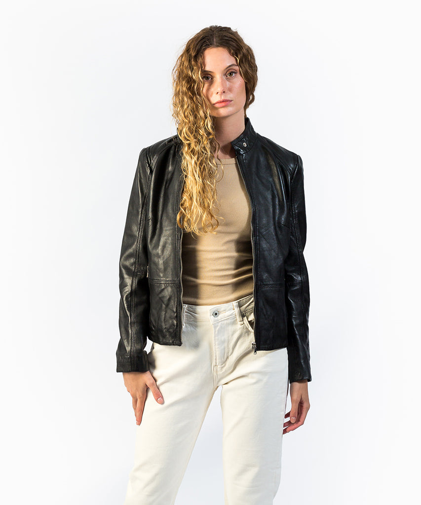 Cazadora napa piel ovina negro