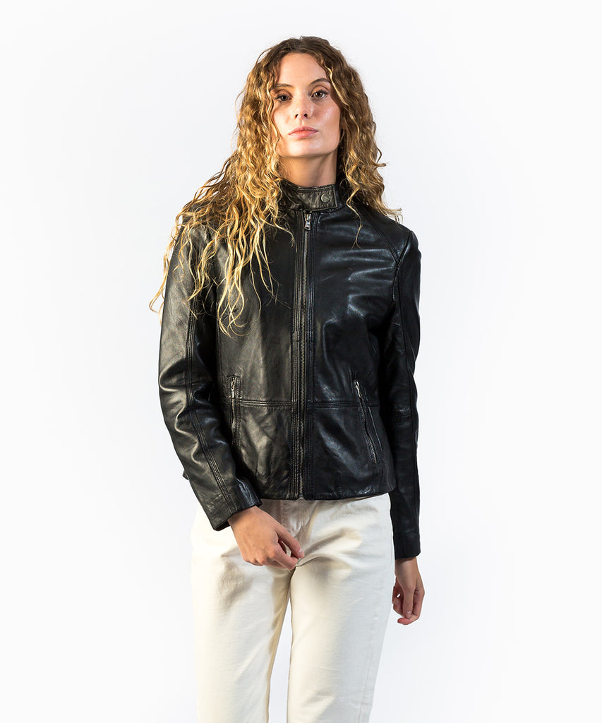 Cazadora napa piel ovina negro