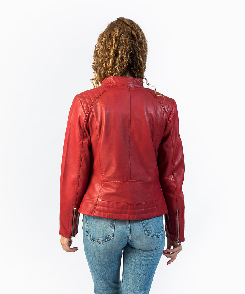 Cazadora napa roja cuello tira