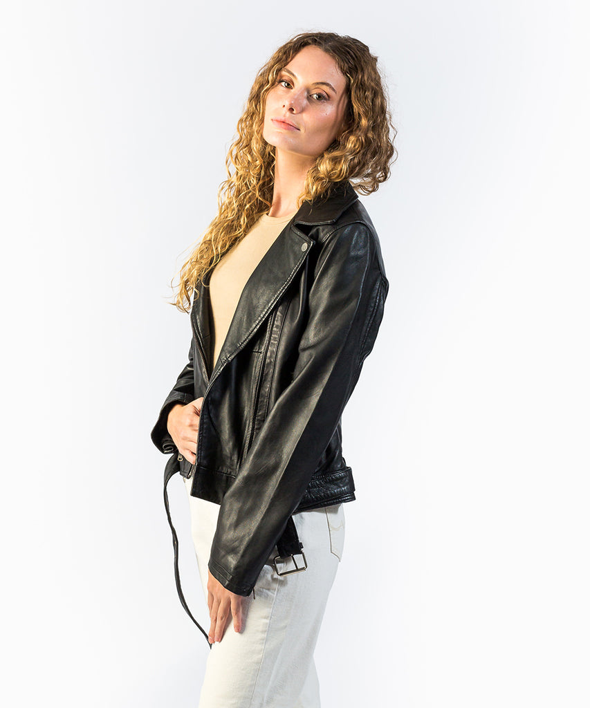 Cazadora piel biker negra