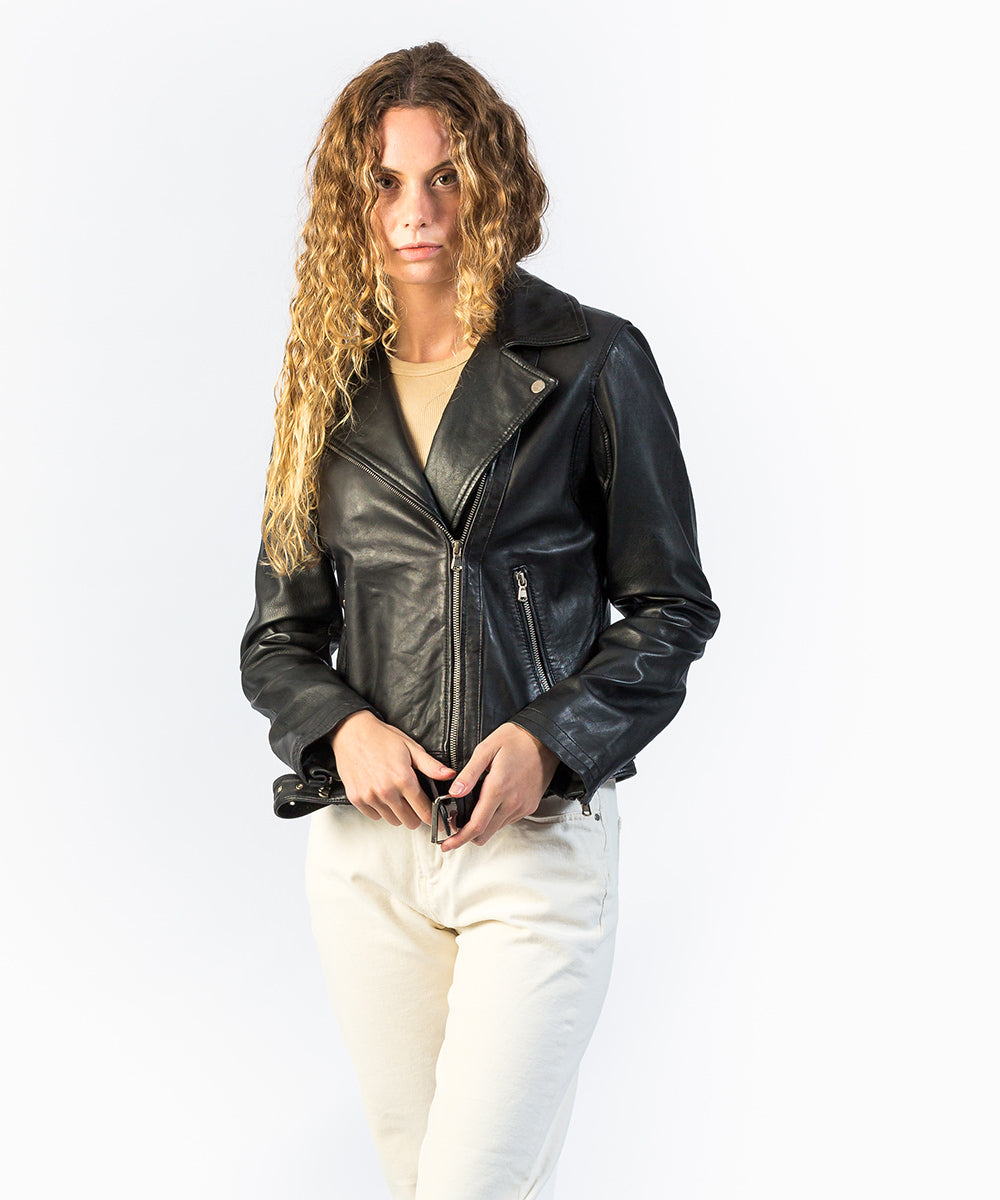 Chamarra Piel Mujer Chamarra Negra Biker Moda Cazadora Biker Negra