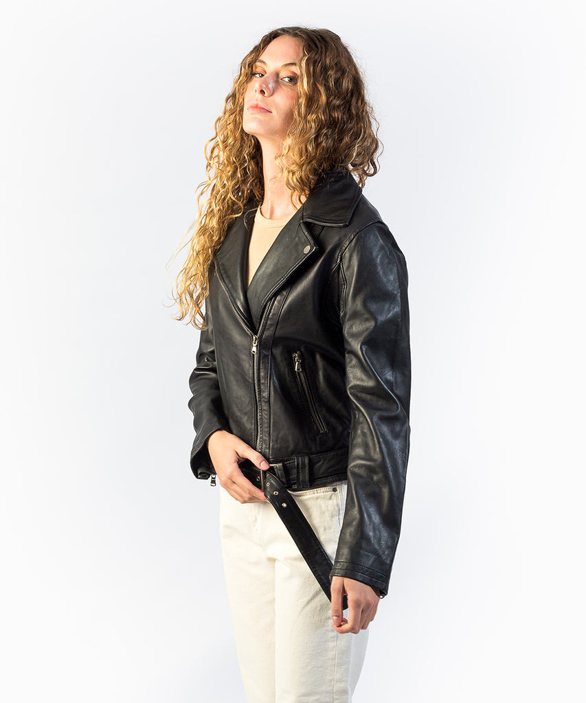 Cazadora piel biker negra