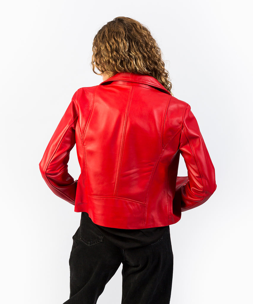 Cazadora piel estilo biker rojo
