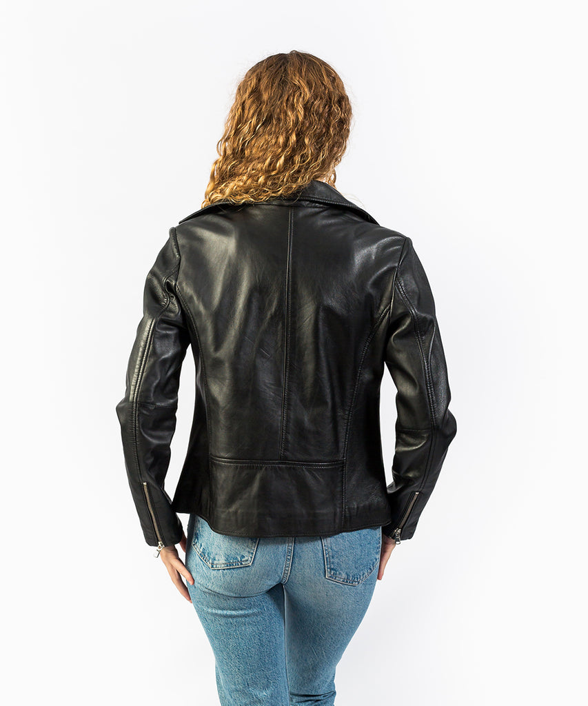 Cazadora piel estilo biker larga negro
