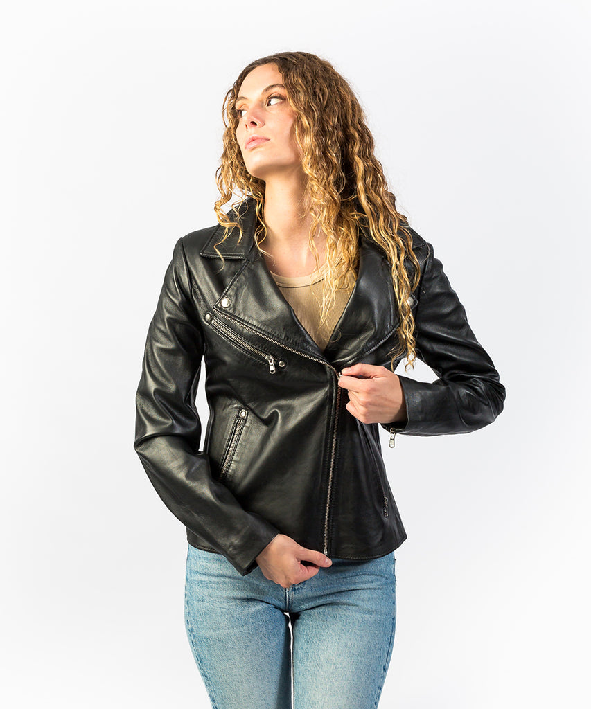 Cazadora piel estilo biker larga negro