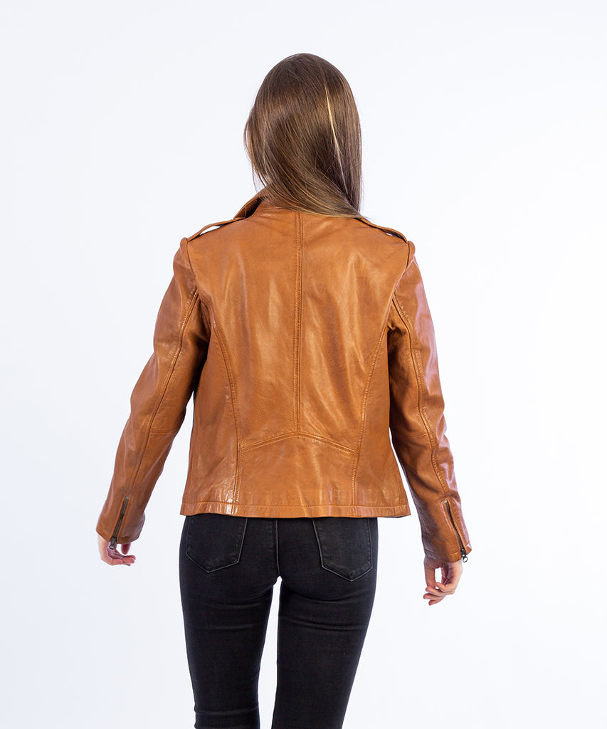 Cazadora piel napa biker cruzada