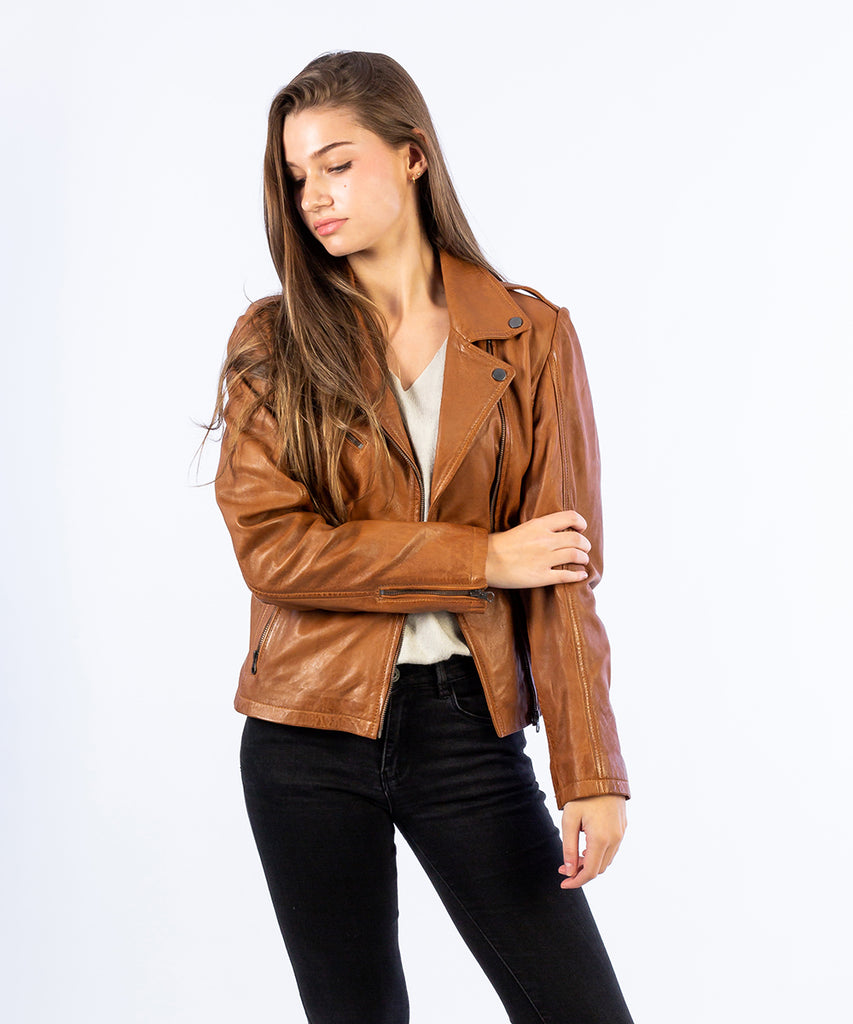 Cazadora piel napa biker cruzada