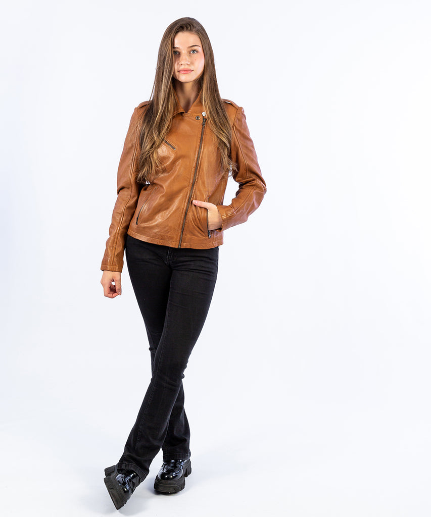 Cazadora piel napa biker cruzada