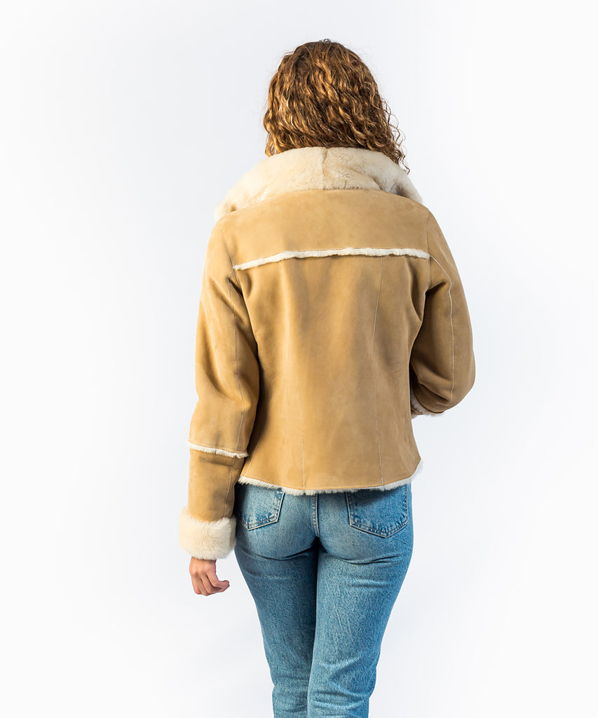 Cazadora piel vuelta arena