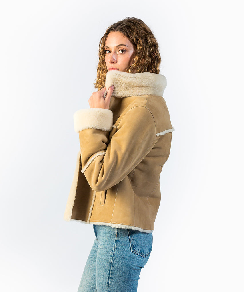 Cazadora piel vuelta arena