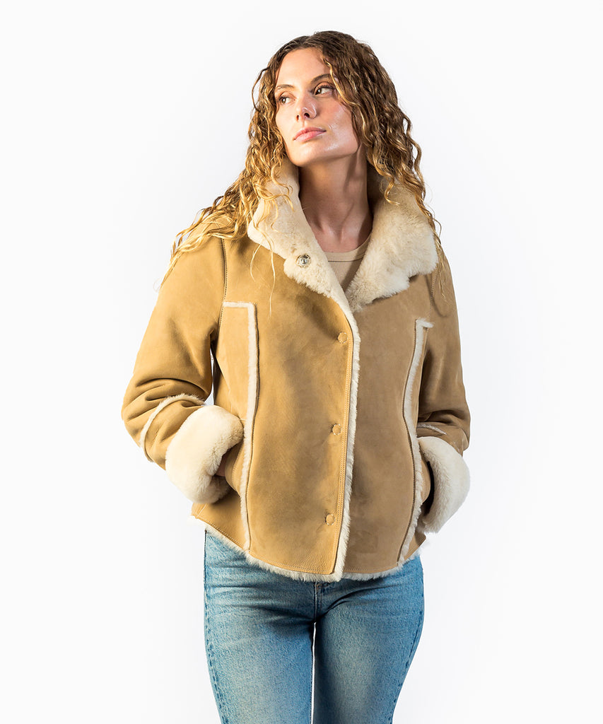 Cazadora piel vuelta arena