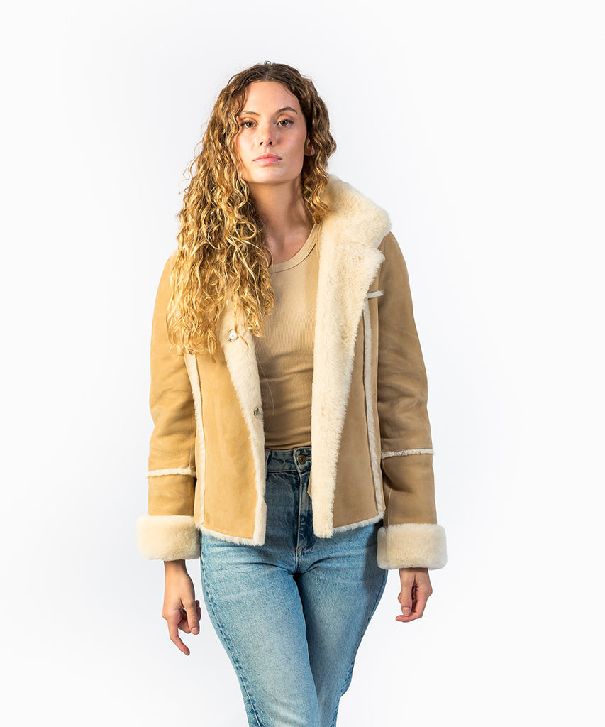 Cazadora piel vuelta arena