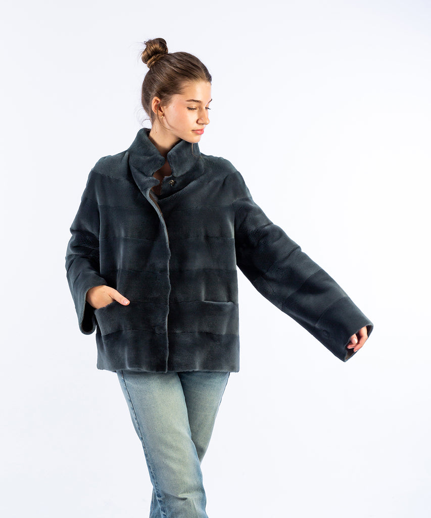 Cazadora rasada azul aguamarina reversible