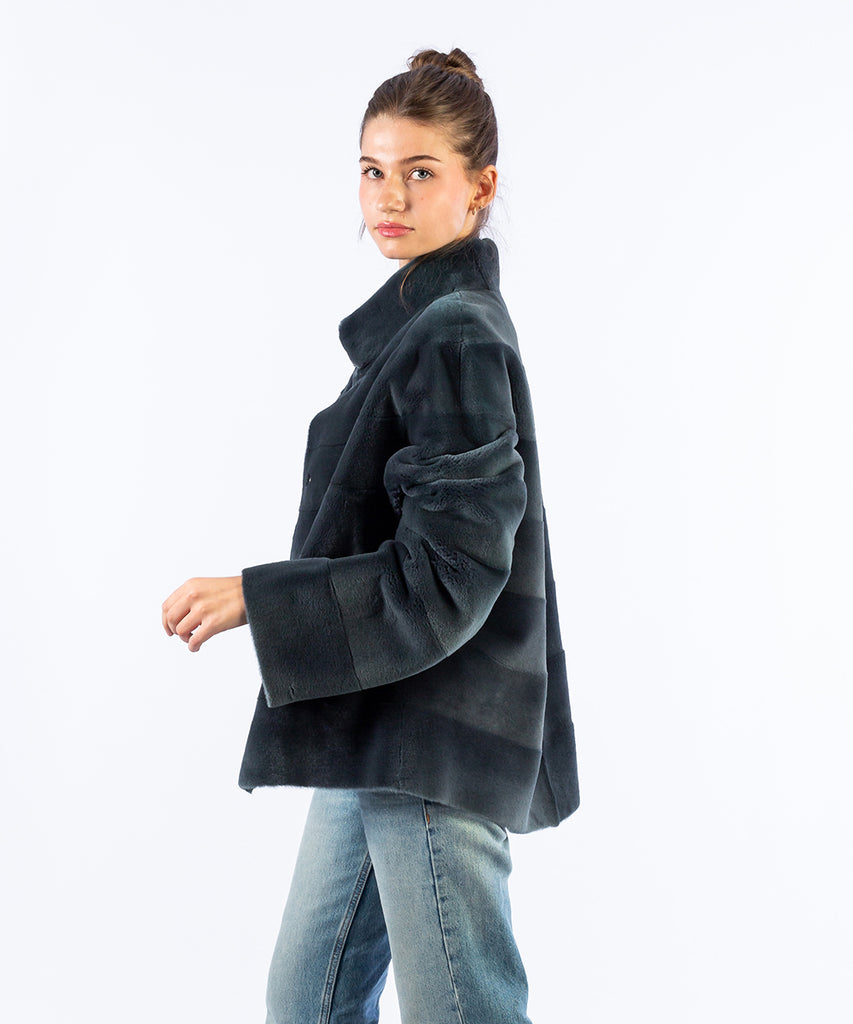 Cazadora rasada azul aguamarina reversible