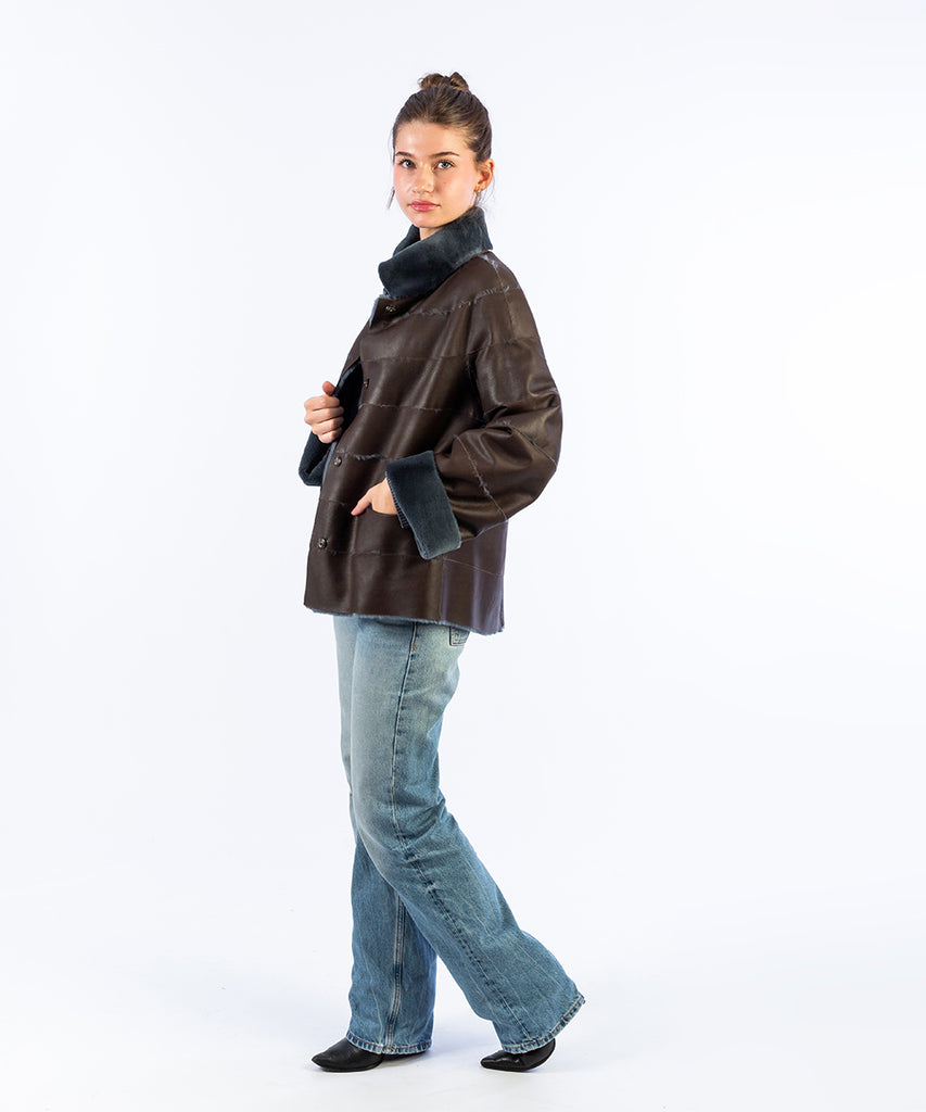 Cazadora rasada azul aguamarina reversible