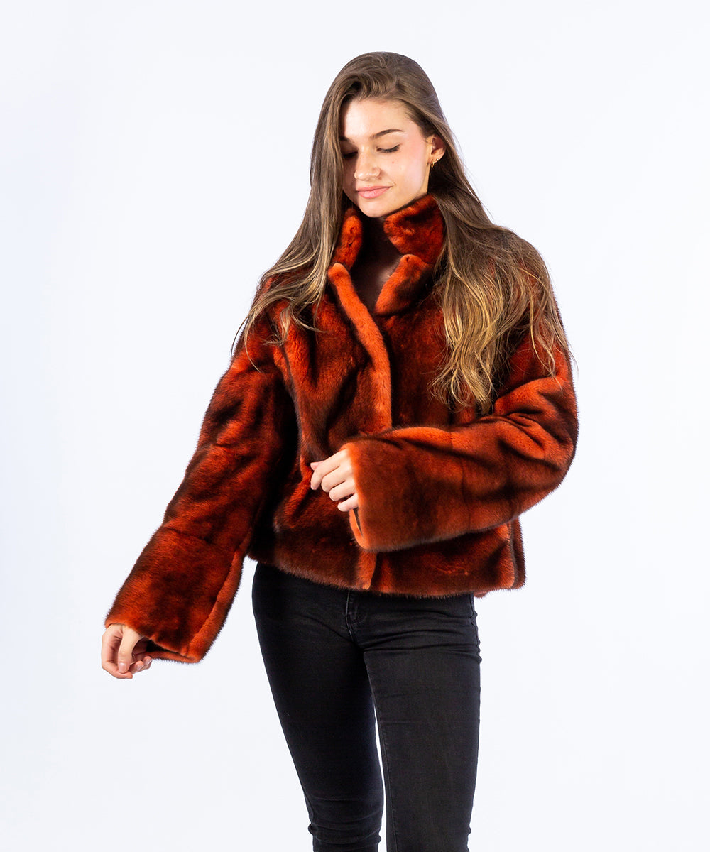 Cazadora visón pelo largo reversible tintado HervásPiel