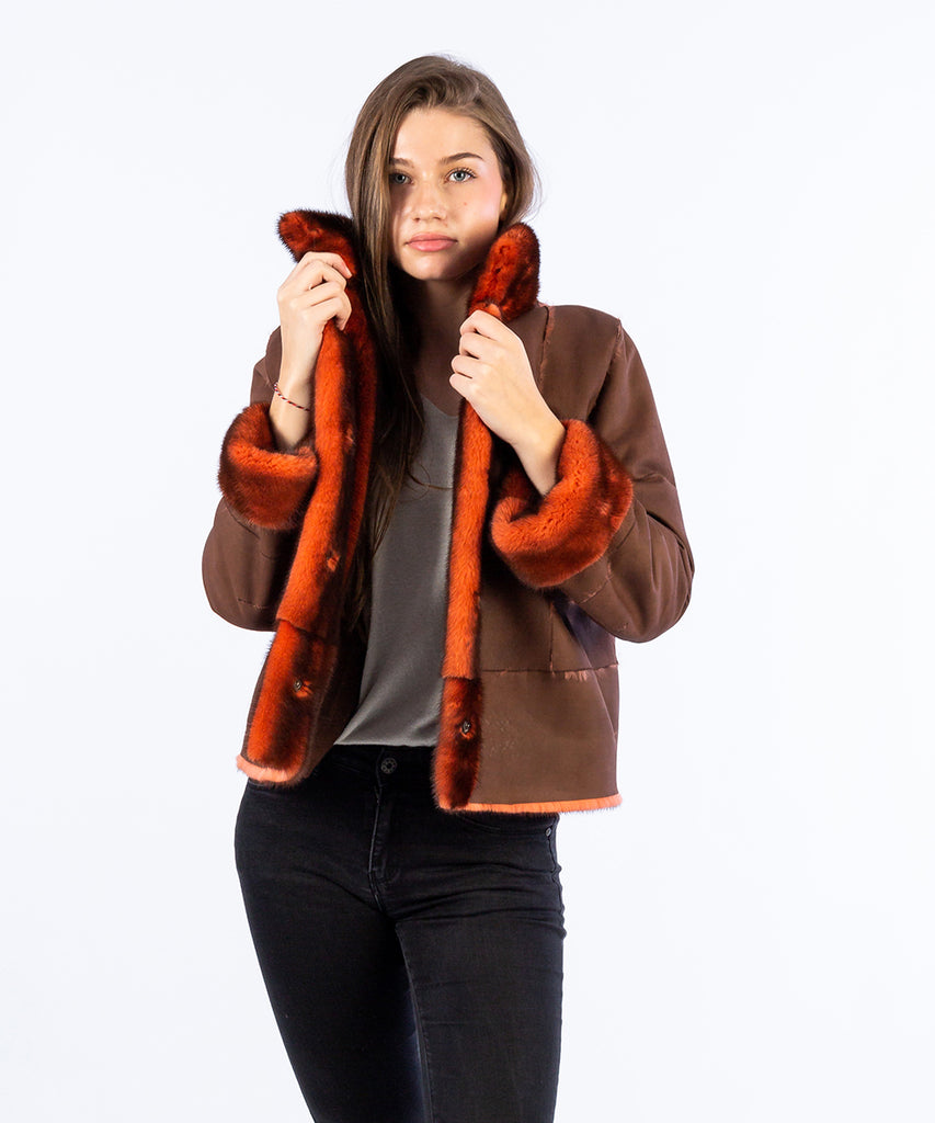 Cazadora visón pelo largo reversible