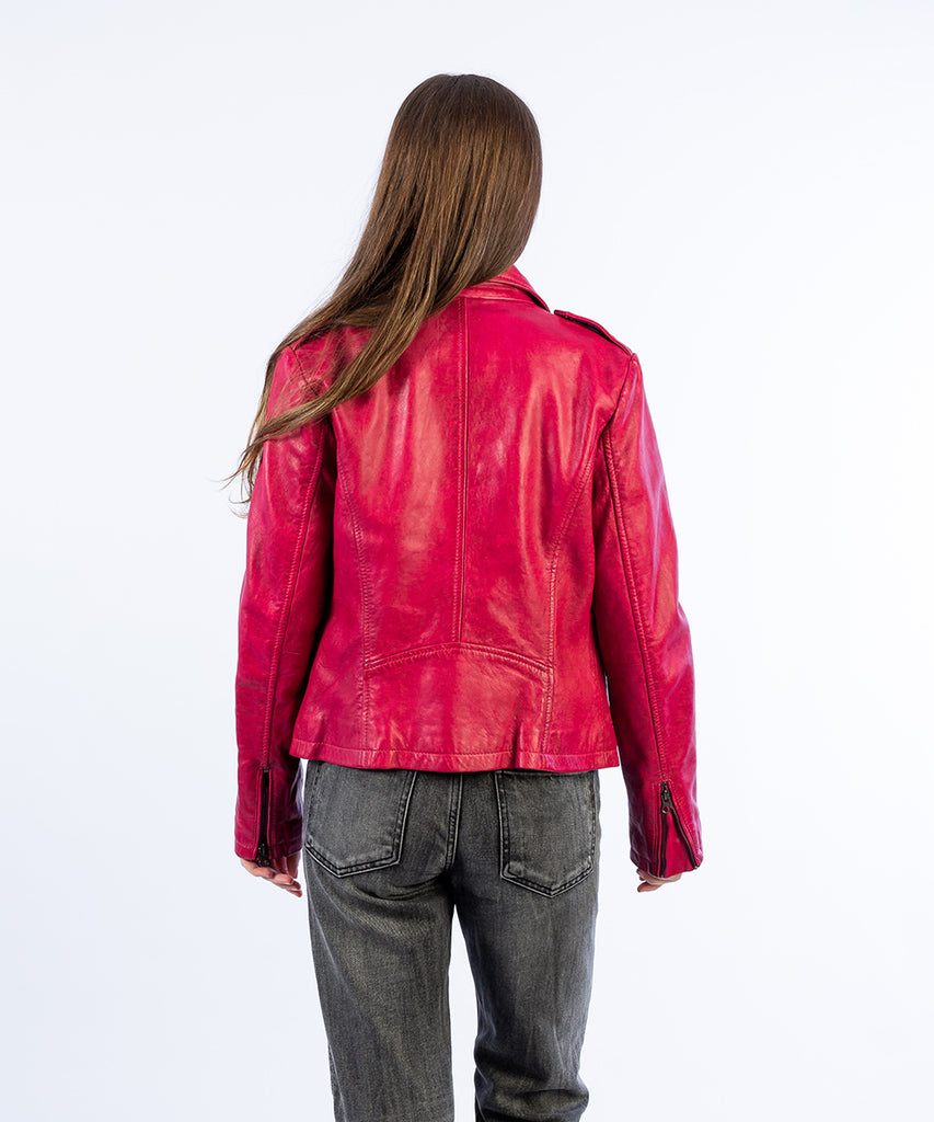Cazadora tipo biker piel rosa