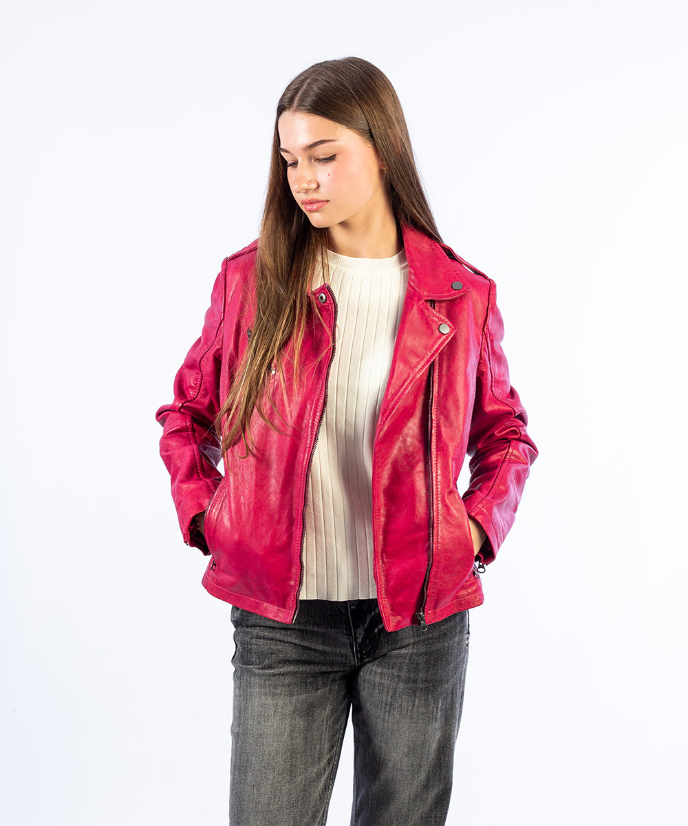 Pink leather biker jacket HervásPiel