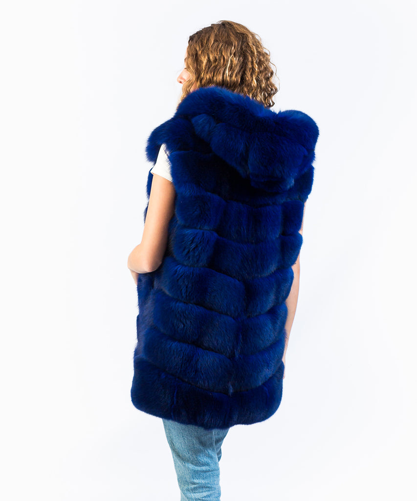 Chaleco de pelo de zorro con capucha