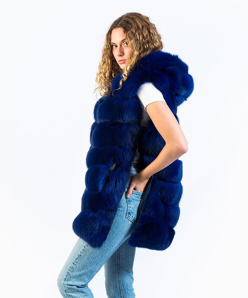 Chaleco de pelo de zorro con capucha