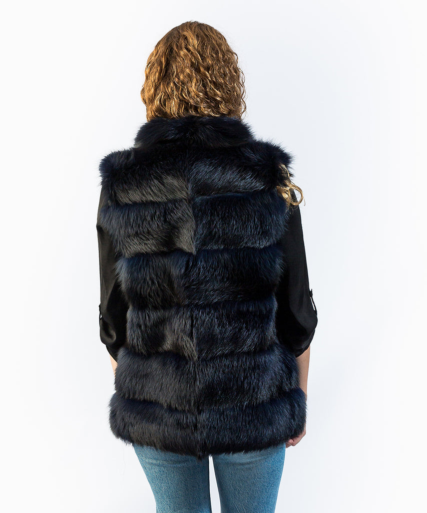 Chaleco piel azul pelo zorro