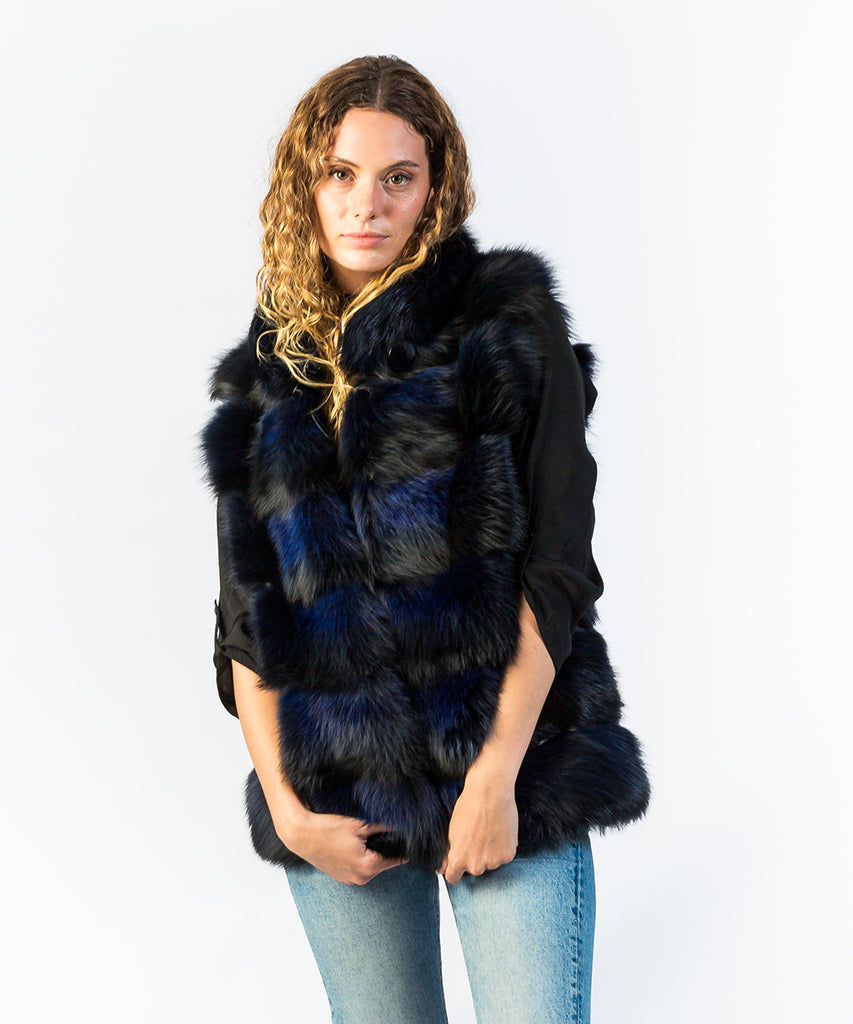 Chaleco piel azul pelo zorro