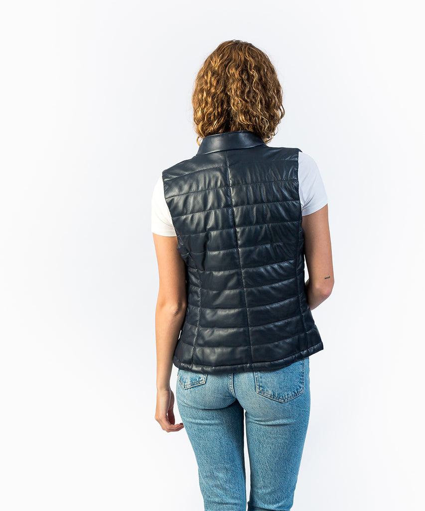 Chaleco piel napa acolchado azul