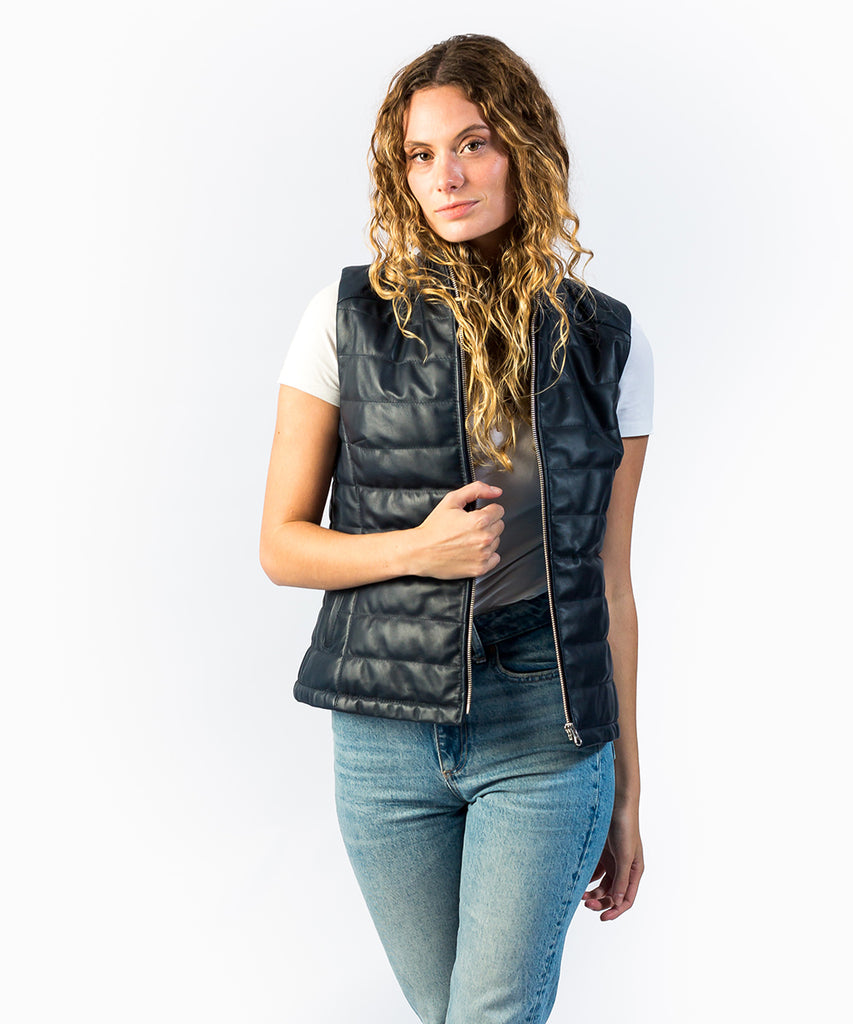 Chaleco piel napa acolchado azul