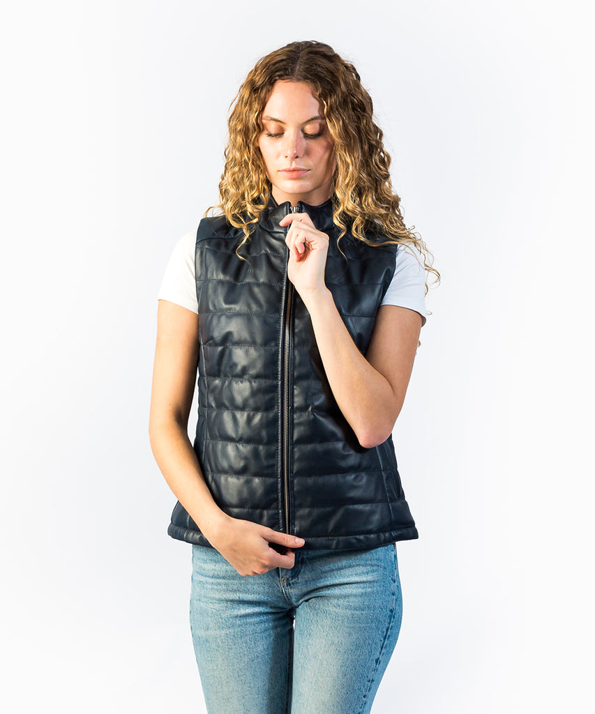 Chaleco piel napa acolchado azul