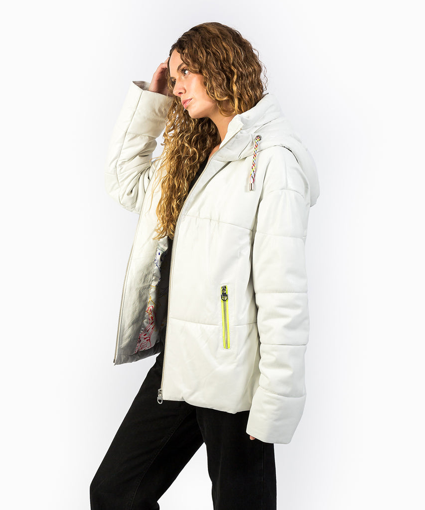 Chaqueta acolchada piel blanca
