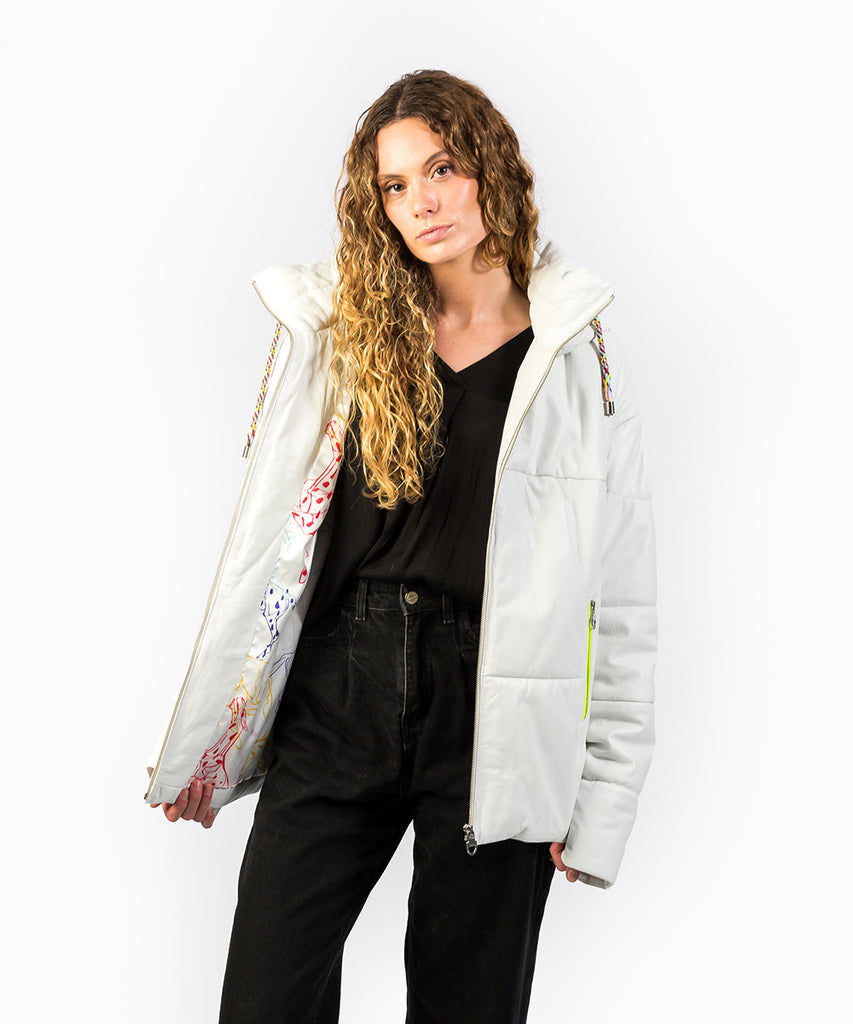 Chaqueta acolchada piel blanca