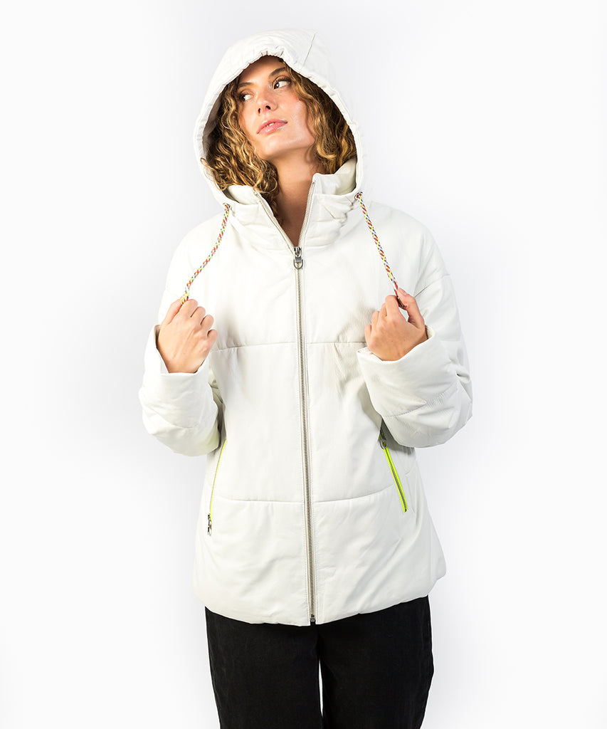 Chaqueta acolchada piel blanca